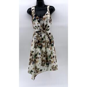 MEADOW RUE Women's Beige Printed Beach Treasures Asymmetrical Knee Dress SZ 2